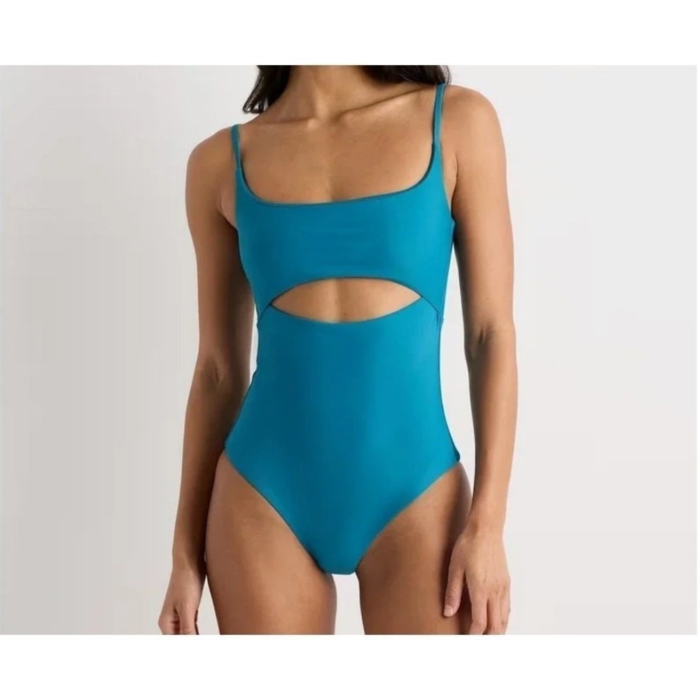 quince italian cut-out one-piece swimsuit in lagoon teal blue, women size small
